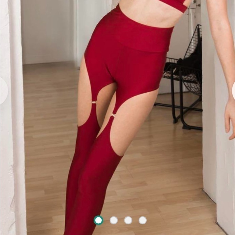 💓NWT Chantay Polewear High Rise Aerial Exotic Garter Leggings in Deep Red XL